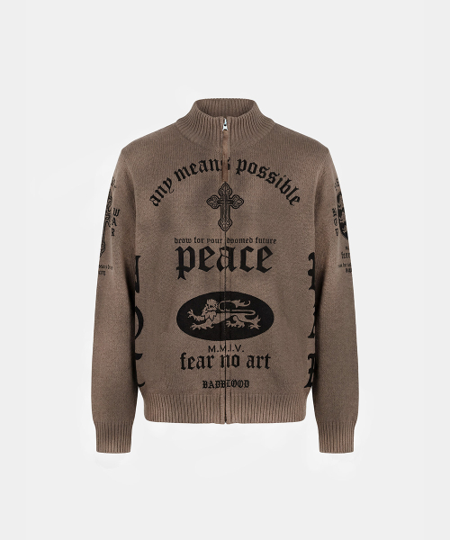 PEACE NOT WAR Full-Zip Knit Track Top - Beige