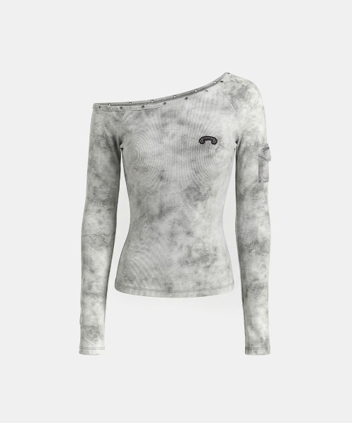 トップス BADBLOOD ViperCotton RibHenleyNeck White 배드블러드(BADBLOOD) Viper Cotton Rib Asymmetric Top - White