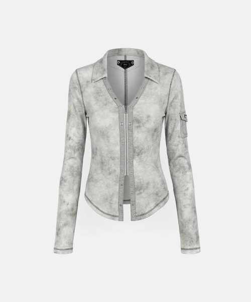 배드블러드(BADBLOOD) Viper Cotton Rib V-Neck Collared Zip-Up