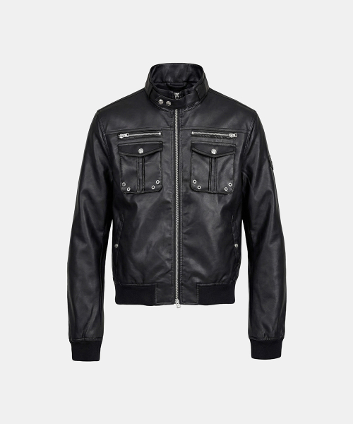Daytona High-Neck Bomber Jacket - Black Leather