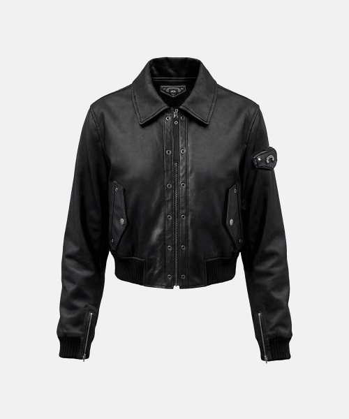 Monza Eyelet Bomber Jacket - Black Leather