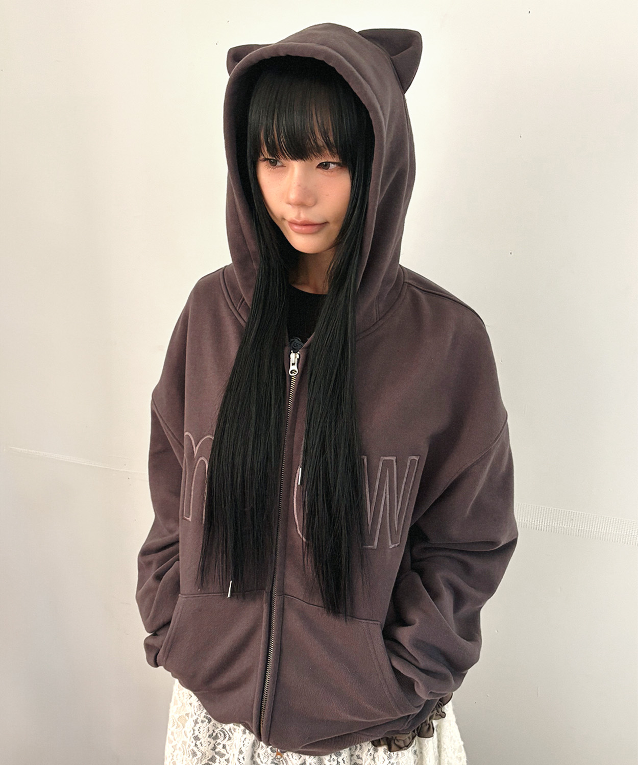 MEOW CAT EAR худиIE ZIP UP - угольный