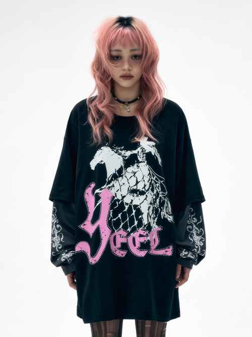 WESTERN HORSE GRAPHICS DOUBLE LAYEкрасное TOP черное