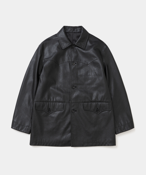 faux leather western car coat black