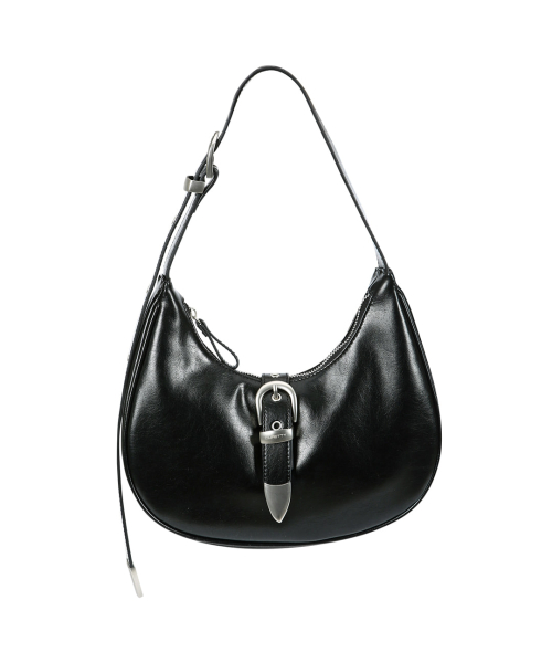 C DOUBLE BELT MINI HOBO BAG_BLACK