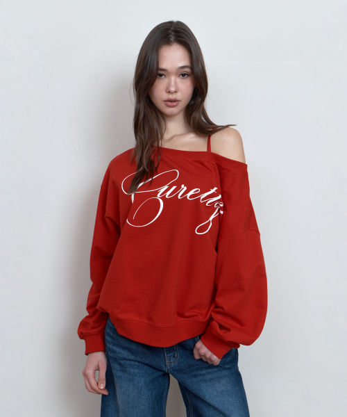 C LOGO GRAPHIC OFF-SHOULDER SWEATSHIRT_красное