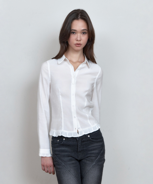 C ROSE BUTTON FRILL BLOUSE_IVORY