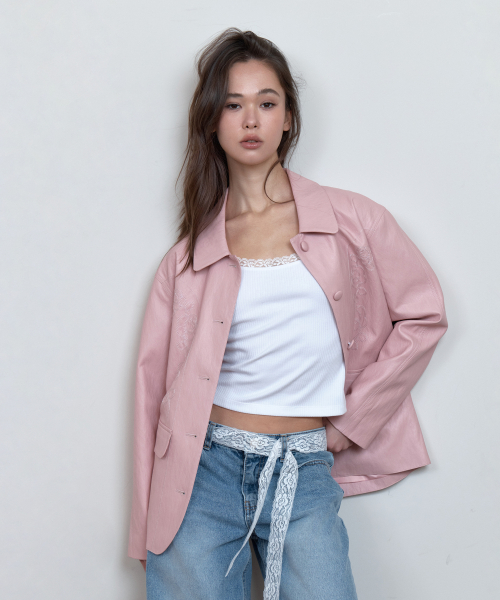 C ROSE-STITCH LEATHER куртка_PINK