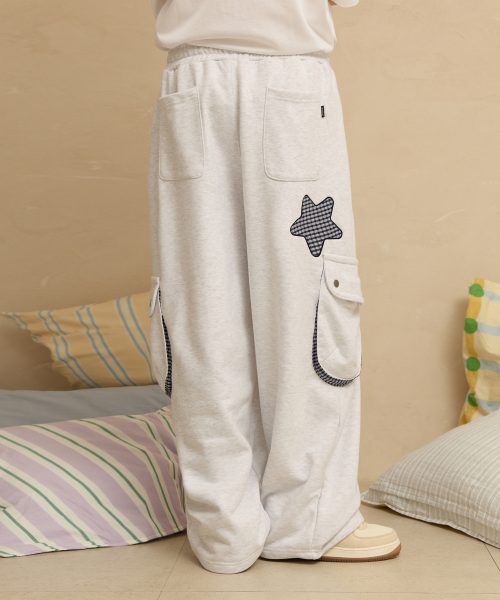 Cargo Applique Sweat pants MELANGE WHITE