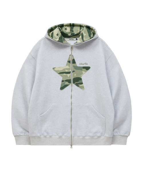 Big Star Applique Hood Zip Up MELANGE WHITE
