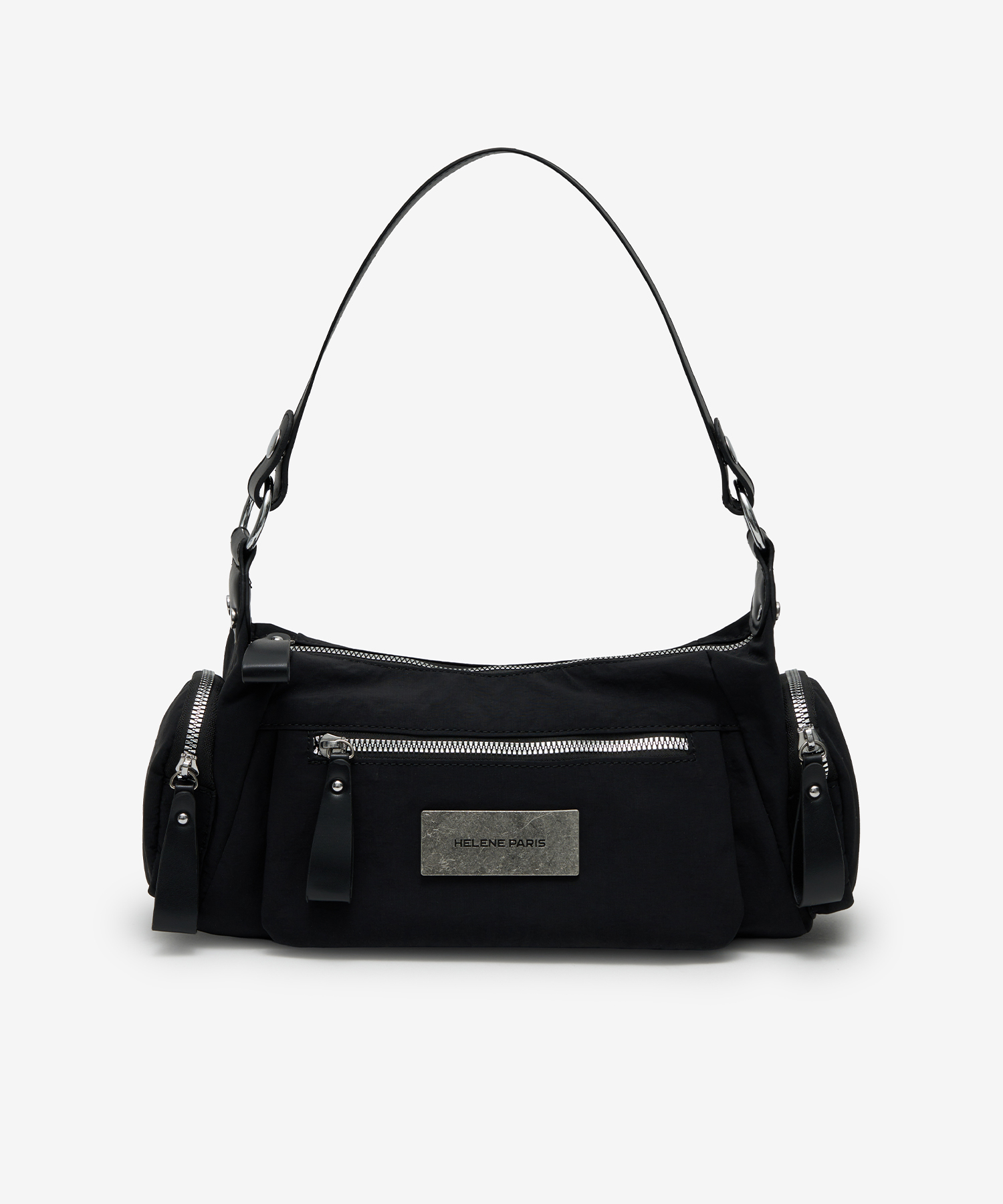 Nylon Leather Handle Biker Bag [Black]