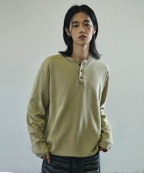 Вафельный лонгслив хенли Bleached [Beige]