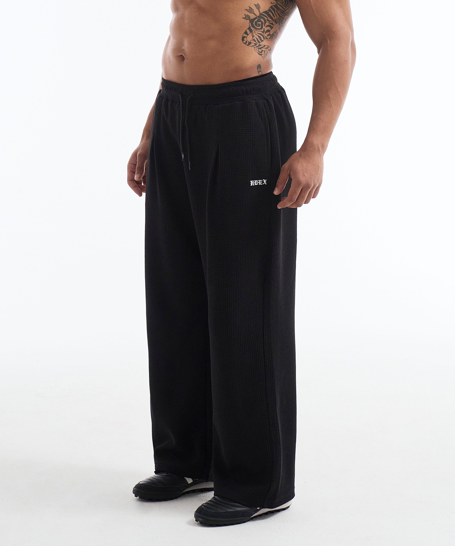Low Pintuck Waffle Wide Pants Black