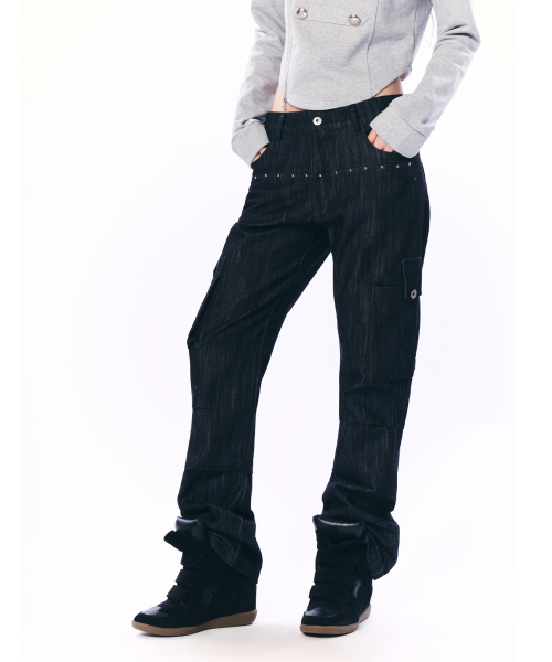 BOOTCUT CARGO PANTS / BLACK