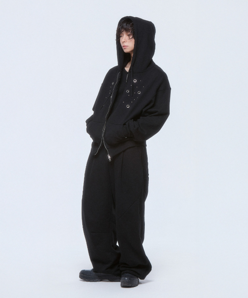 (DUC) Eyelet Stud Hoodie Zip-up & Sweat Pants чёрный SET-UP