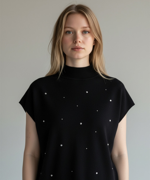 Soft Crystal Drift Mock Neck Knit (чёрный)