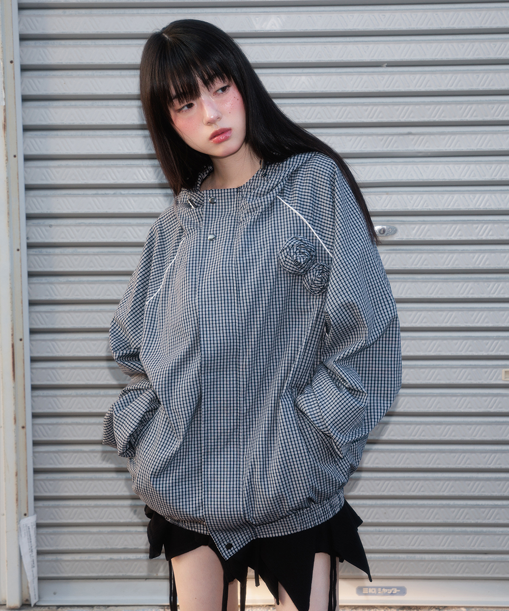 Rose Corsage Check Windbreaker [тёмно-синий]