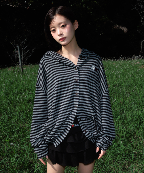 Stripe Heart Hood Cardigan [чёрный]
