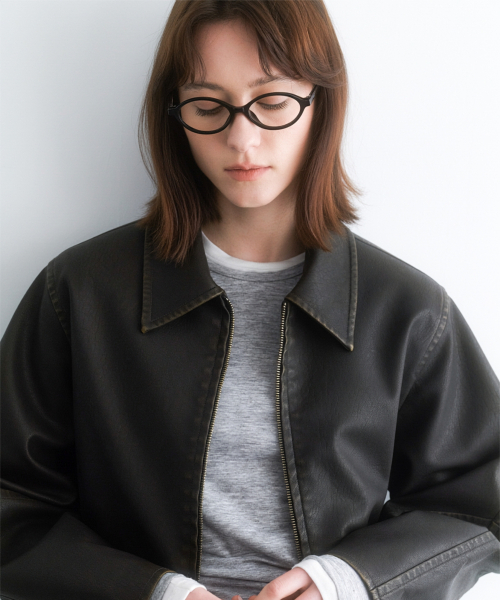 LINE BRUSHED LEATHER CROP JACKET (JK-3068)
