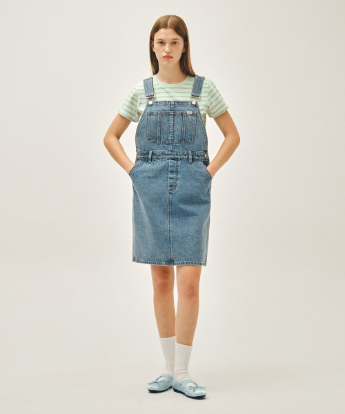 W DENIM OVERALL MIDI SKIRT blue
