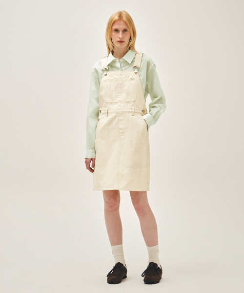 W DENIM OVERALL MIDI SKIRT ecru