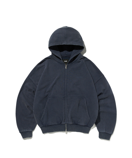 MUSINSA | SUADE CROPPED WASHED HOOD ZIP UP [WASHING NAVY]