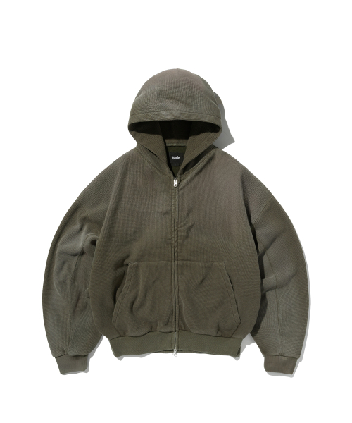MUSINSA | SUADE WASHED THERMAL HOOD ZIP UP [WASHING BLACK]