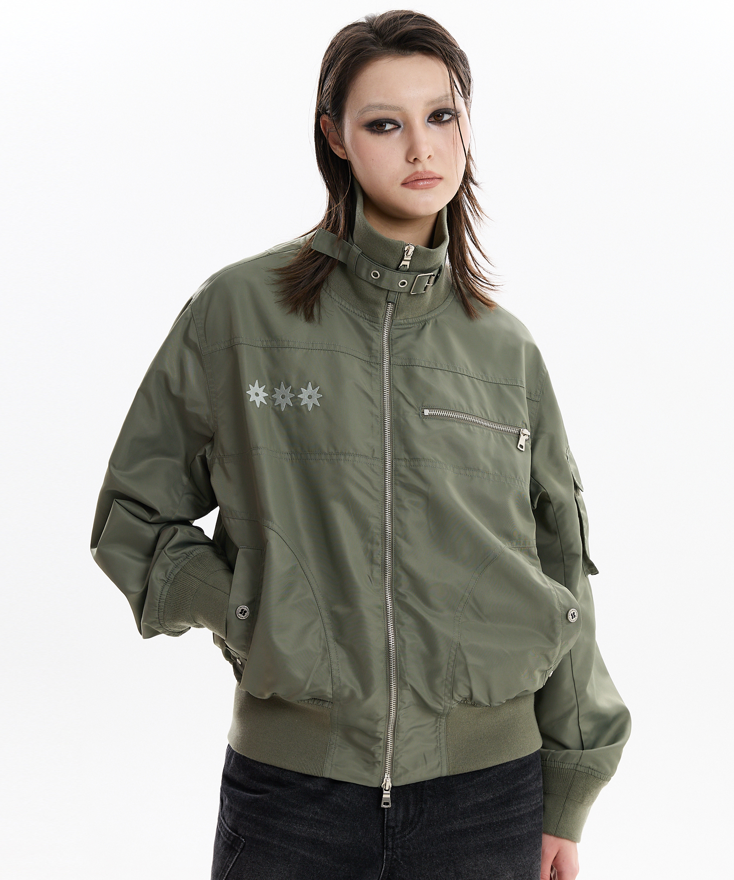 High Neck Bomber Jacket KHAKI