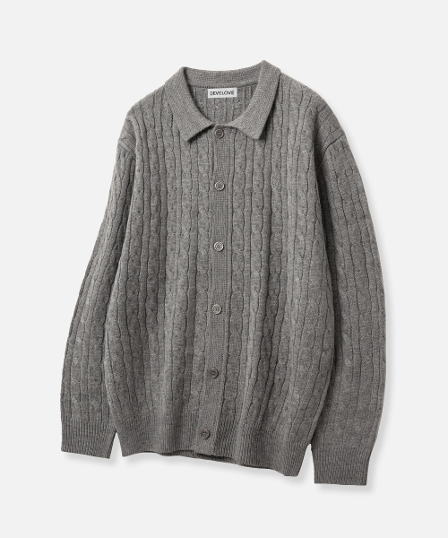 Мягкий кардиган с воротником в рубчик - Grey
