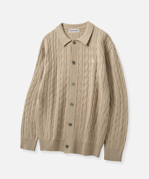 Мягкий кардиган в рубчик с воротником_Beige