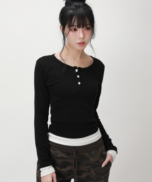 Многослойный лонгслив хенли Slim_Black