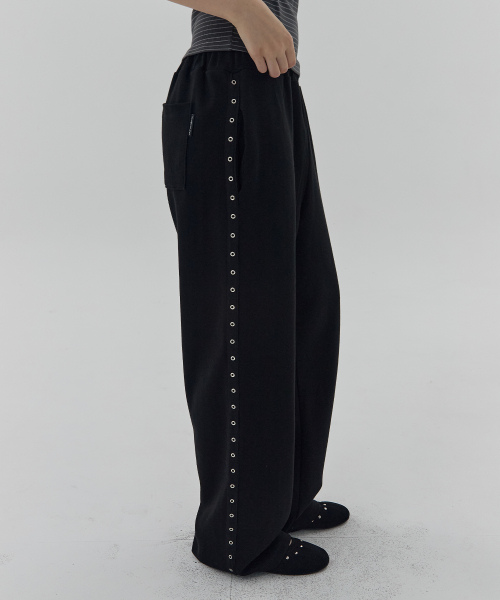 LUNA EYELET SWEAT PANTS - BLACK