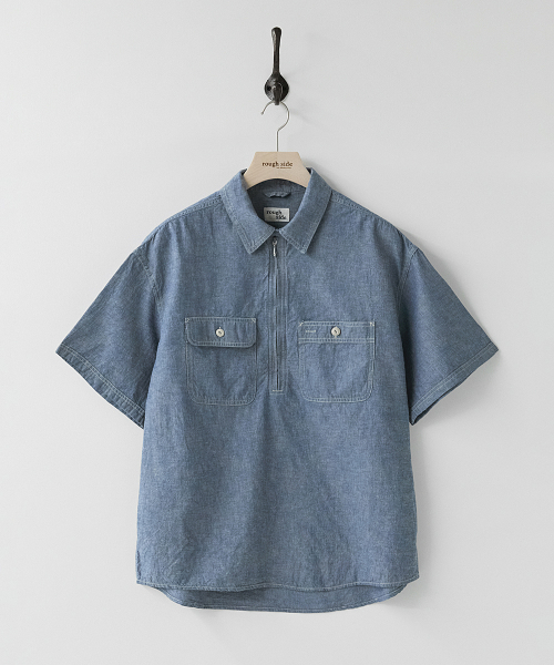 Chambray половина молния рубашка синий Chambray