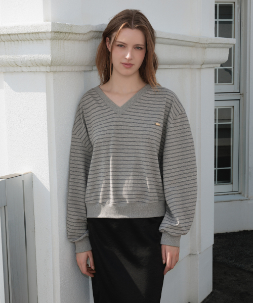 полоса V – neck Sweatshirt [серый]