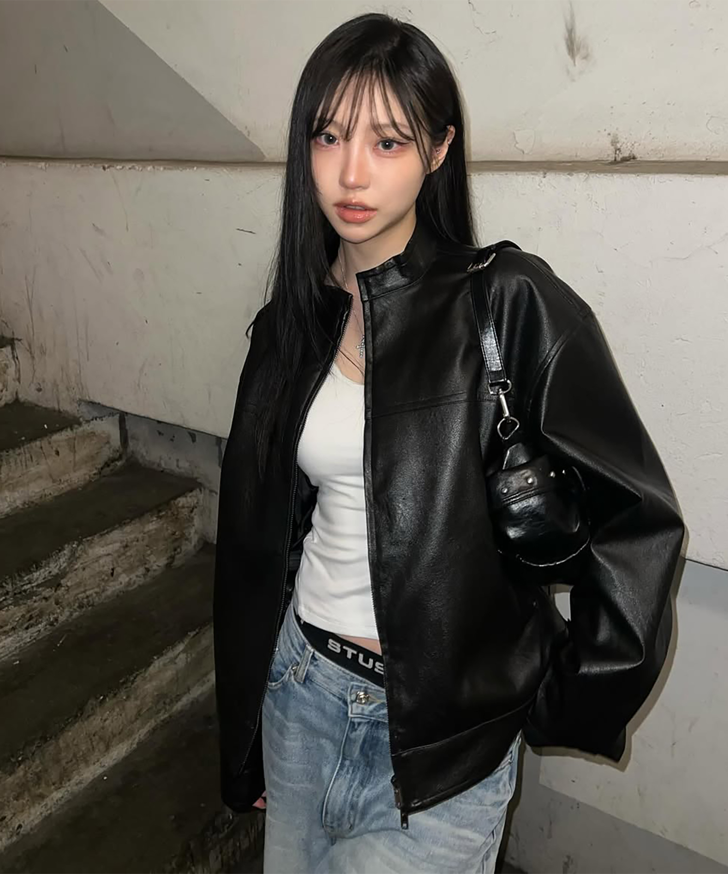 Укороченная косуха без воротника BLACK