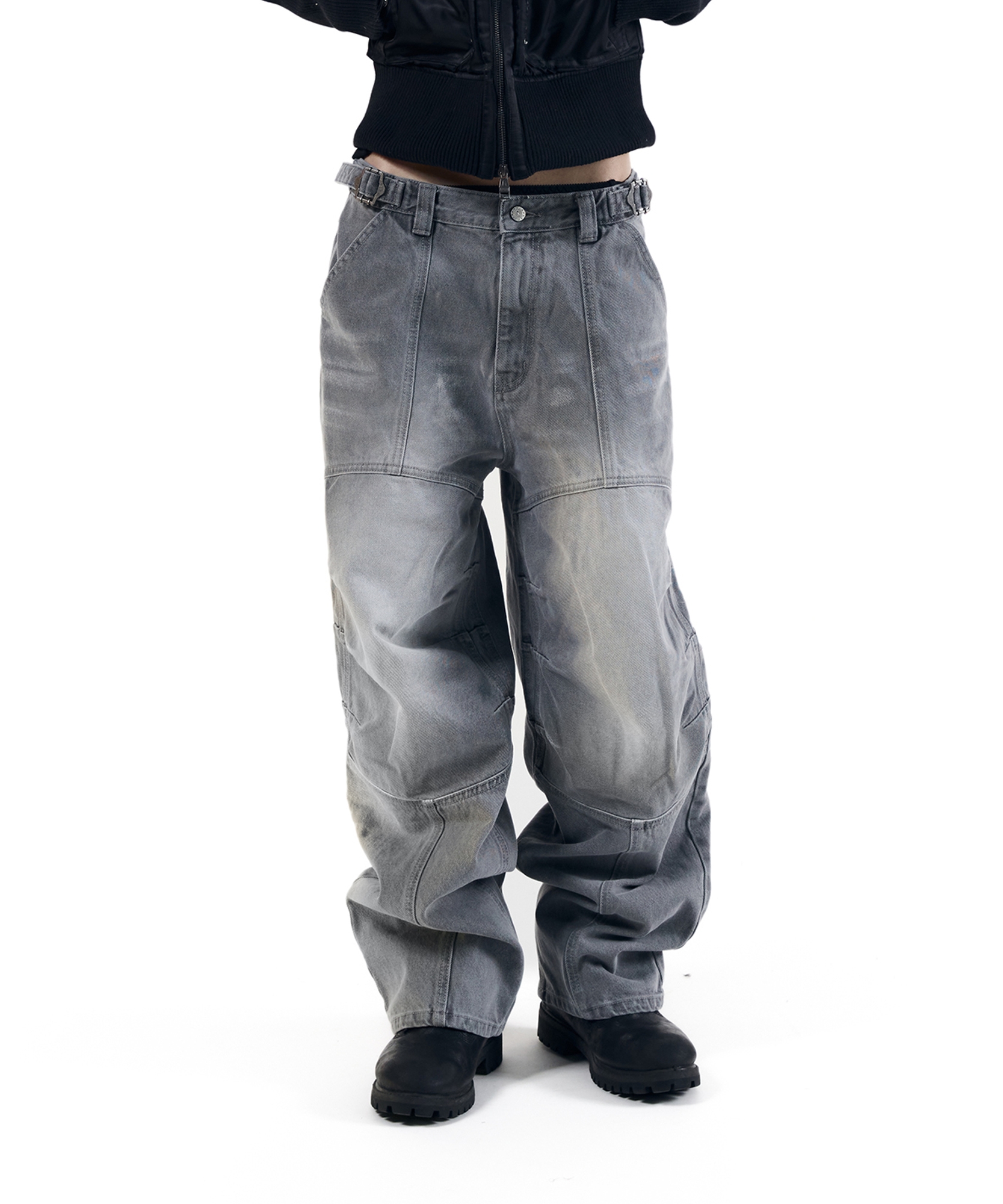 Knee Panel Biker деним брюки (серый)