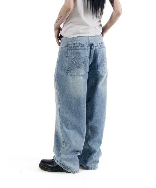 パンツ AAKAM Stitched Baggy Denim Pants (Blue) MUSINSA公式 | AAKAM Stitched Baggy Denim Pants (Blue)