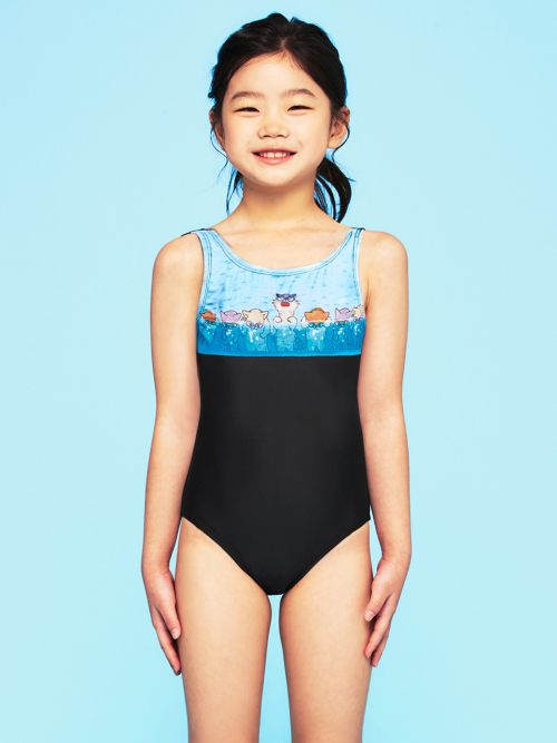 야옹이 수영 교실 여아 음파음파 U백 원피스 수영복 블랙 (B6SKSWS311BLK)