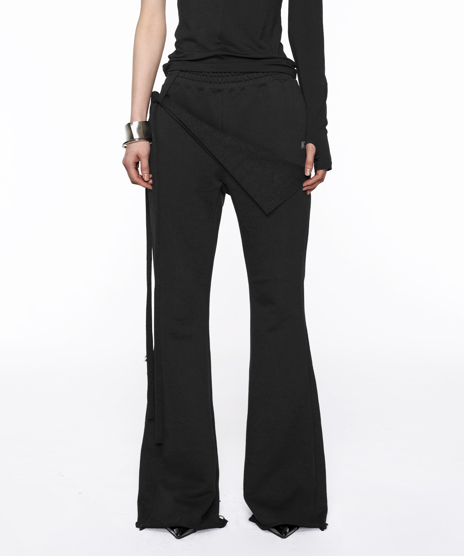 Wrap Skirt Flare Pants - Black