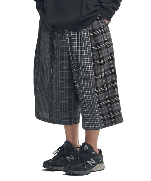 Check Mixed Bermuda Pants [BLACK]