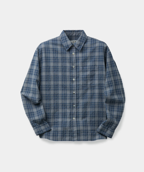 Рубашка Garment Dyed в клетку (Washed Blue)
