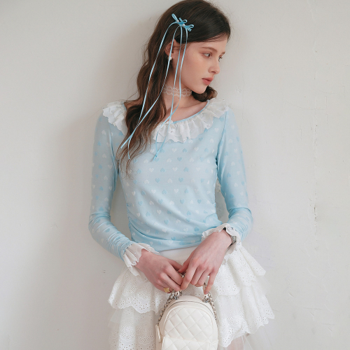 Cest_Heart pattern lace cropped top