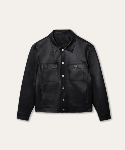 Cow Leather Trucker Jacket Black