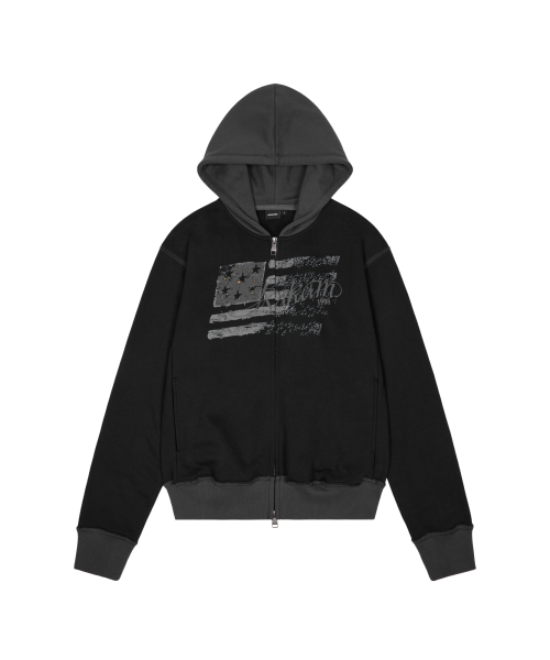 MUSINSA公式 | AAKAM Star-Spangled Zip-Up hoodie (Black)