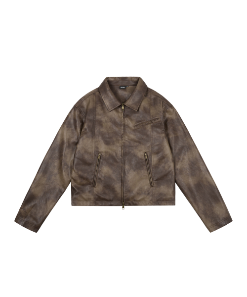 Salt Washed Leather Jacket (Brown)