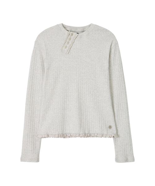 DD diagonal henley neck long sleeve (LIGHT GREY)
