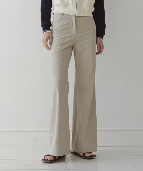 BACK LOGO SEMI BOOTCUT PANTS - BEIGE