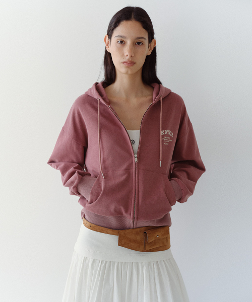VINTAGE WASHED ZIP UP HOODIE - PINK