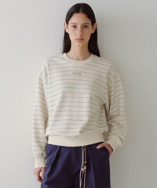 CREWNECK STRIPED SWEATSHIRT - CREAM