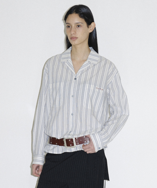 RELAXED STRIPE PAJAMA SHIRT - BLUE